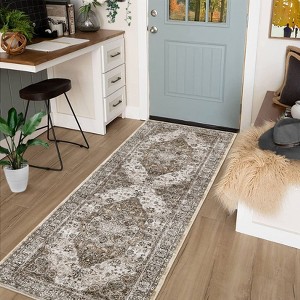 Vintage Area Rug Medallion Floral Print Washable Rugs Non Slip Soft Foldable Throw Rugs for Living Room Bedroom - 1 of 4