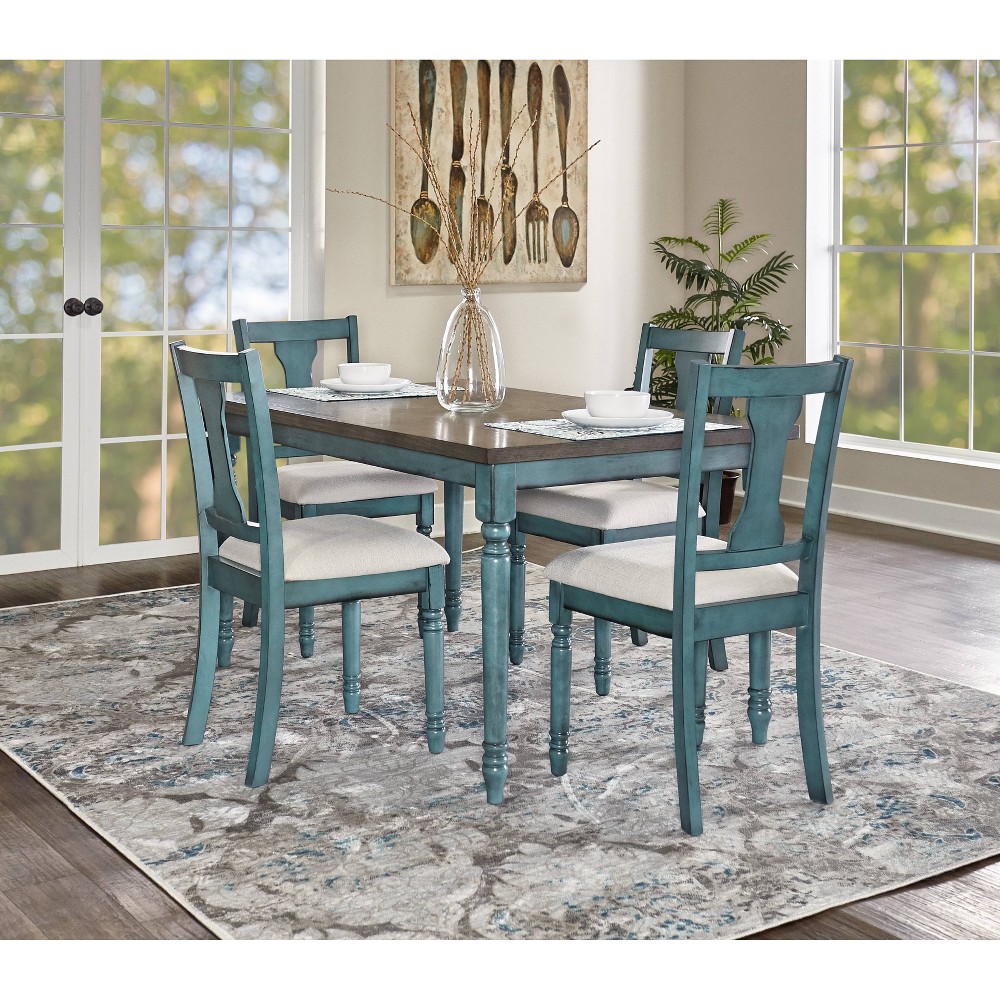 Photos - Dining Table 5pc Reagan Upholstered Chairs and Table Dining Set Teal - Powell