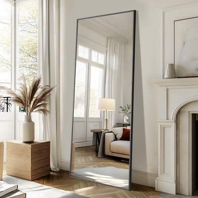 Wooakway Black/Gold/Silver Metal Full Length Mirror Accent Wall Mirror Freestand Mirror with Bracket