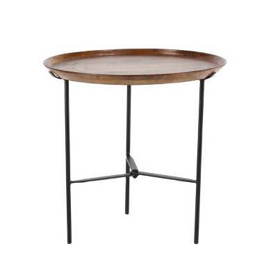 Traditional Iron and Mango Wood Accent Table Brown - Olivia & May