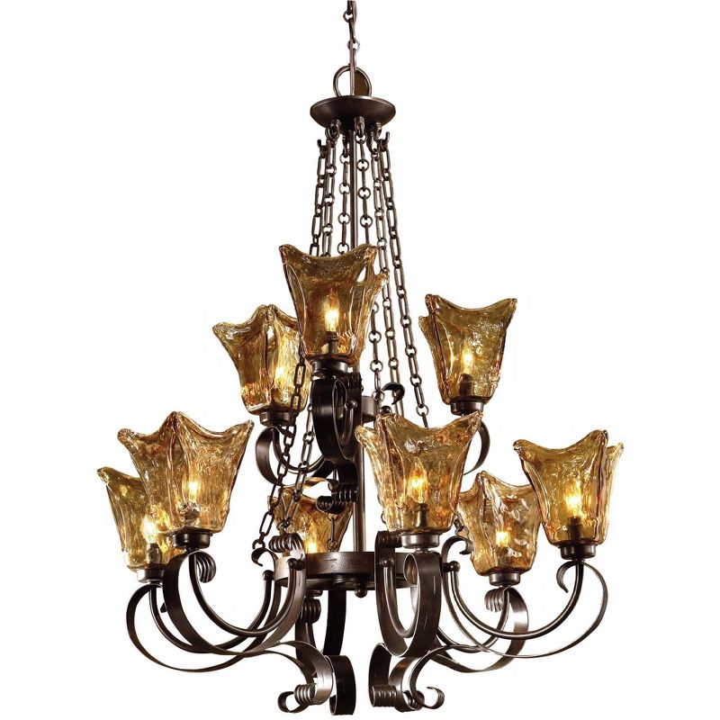 Uttermost Oil-Rubbed Bronze Chandelier Lighting 31" Wide Traditional Toffee Glass Shade Fixture Dining Room House Foyer Entryway, 1 of 2