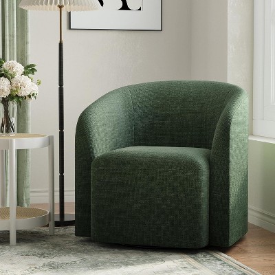 Green Swivel Barrel Accent Chair, Upholstered 360° Rotating Armchair for Living Room, Bedroom, Office, or Waiting Area – No Assembly Needed