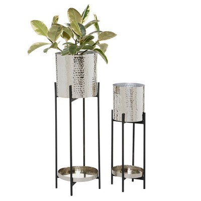 Set of 2 Hammered Metal Planters Silver - Olivia & May