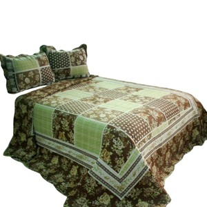 Slickblue Full/Queen 3PC Cotton Quilt Set — 10 Unique Designs, Vermicelli Quilted with 2 Shams - 1 of 4