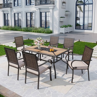 7pc Patio Set with Steel Table & Wicker Rattan Dining Chairs - Captiva Designs