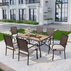 7pc Patio Set with Steel Table & Wicker Rattan Dining Chairs - Captiva Designs - 1 of 4