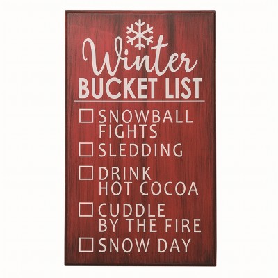 Transpac Wood Brown Christmas Winter Bucket List Wall Accent