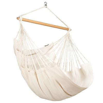 La Siesta Organic Cotton 360 Degree Swivel Comfort Size Indoor Outdoor Patio Hammock Chair with 43 Inch Bamboo Spreader Bar, Latte