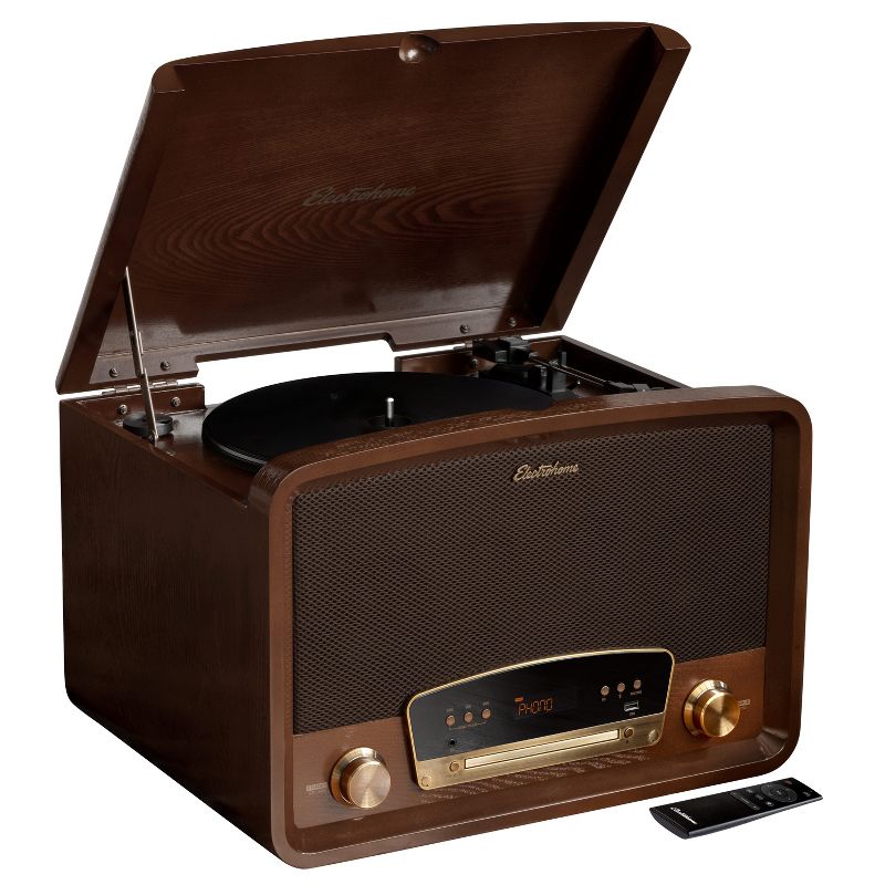 Electrohome Kingston Vintage Vinyl Record Player Stereo System - Turntable, Bluetooth, Radio, CD, Aux, USB, Vinyl to MP3 - Walnut, 1 of 10
