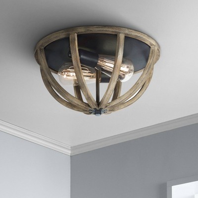 Weathered Oak and Forged Iron 13" Globe Ceiling Light