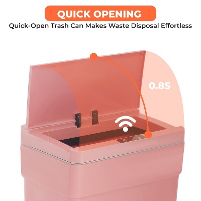 Pink 13 Gallon Touchless Plastic Trash Can with Motion Sensor
