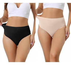 Allegra K Women's High Waist Tummy Control Stretch T-back Breathable Comfortable Thongs 2 Packs - 1 of 4