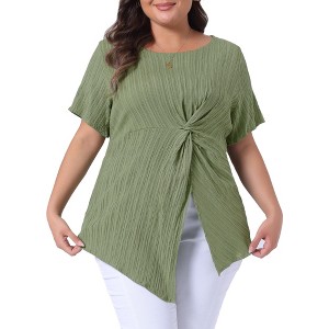 Agnes Orinda Women's Plus Size Asymmetrical Hem Short Sleeve Twist Knot T-Shirt - 1 of 4