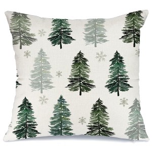 Christmas Pillow Cover 18X18 Inch Christmas Tree Snowflake Decoration Green - 1 of 4