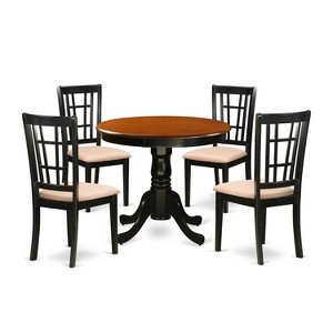 5-Piece Round Black Finish Solid Wood Top Dining table with 4-Chairs with - 1 of 4