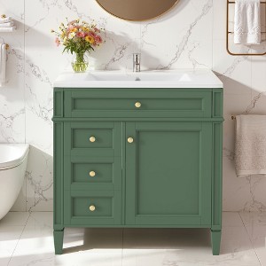 Wooakway 30"L White Modern Bathroom Vanity with Sink 2 Drawers Tip Out Storage Cabinet - 1 of 4
