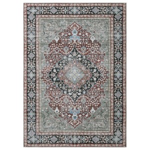 Washable Vintage Printed Rug Non Slip Low Pile Rug Retro Throw Floor Cover Foldable Indoor Carpet for Living Room Bedroom - 1 of 4