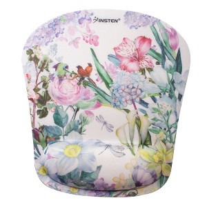 Insten Floral Mouse Pad with Wrist Support Rest, Ergonomic Support, Pain Relief Memory Foam, Non-Slip Rubber Base, Trapezoid S - 1 of 4