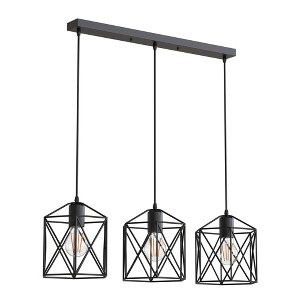 DORESshop 3-Light Black Industrial Island Pendant Light Fixtures, Linear Chandelier Hanging Light with Black Mesh Shade - 1 of 4