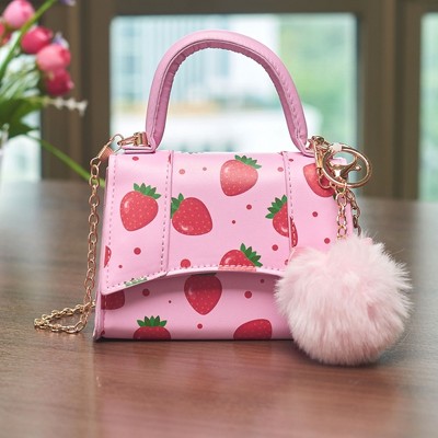 Willow & Ruby Girls' Strawberry Fields Mini Top Handle Bag with Pom Charm - image 2