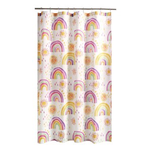 Rainbows and Suns Kids' Shower Curtain Pink - Urban Playground: Polyester, Machine Washable, Kids Bathroom Decor - 1 of 4