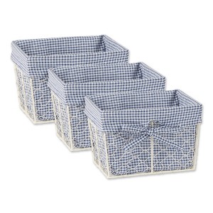 Design Imports Set of 3 S Antique White Chicken Wire French Gingham Check Liner Baskets Blue/White - 1 of 4