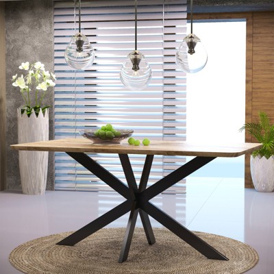 Ravenna 63" Natural Reclaimed Wood Dining Table with Metal Base