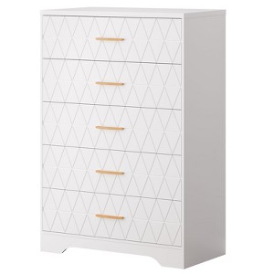 5 Drawer Dresser for Bedroom, Tall Wood Chest of Drawers with Gold Handles, Wooden Storage Cabinet and Organizer Drawers for Living Room - 1 of 4