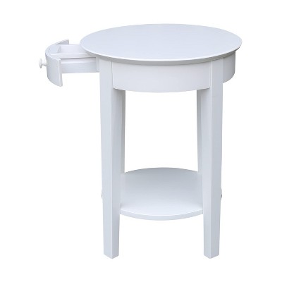 Elegant Round White Parawood Accent Table with Drawer and Shelf