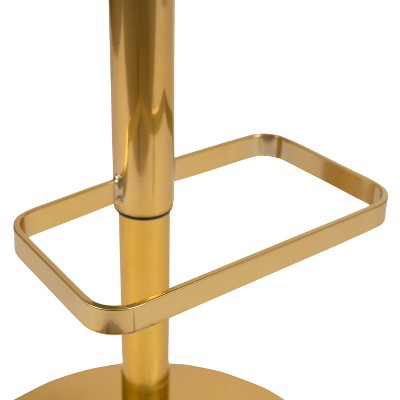 White Vinyl Adjustable Swivel Bar Stool with Gold Base