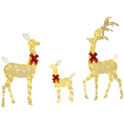 Outsunny Light Up Christmas Deer Family, Set of 3 Lighted Reindeer Christmas Decorations with 2 LED Light Modes, Stakes & Zip Ties for Outdoor, Silver