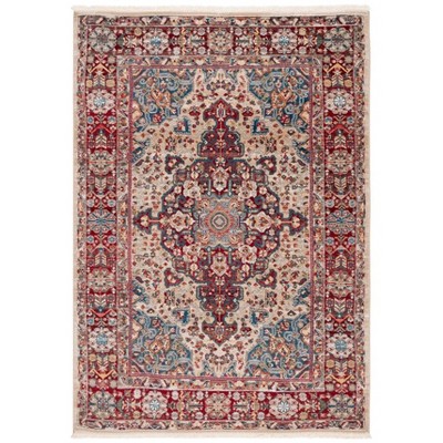 Ivory and Red Synthetic Oriental Hand-knotted Rug, 2'6" x 4'