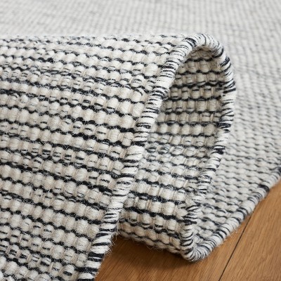 Ivory and Black Square Handwoven Wool Area Rug