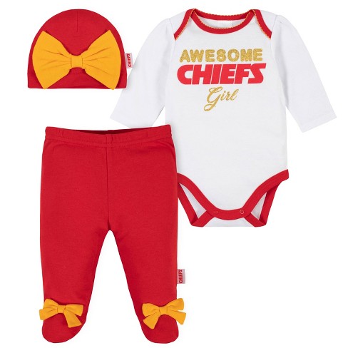 Gerber Nfl 3-piece Baby Girls' Kansas City Chiefs Bodysuit, Footed