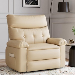 Oversized Wide Recliner Chair - Heat and Massage, PU Leather Large Manual Recliner for Adults, Comfort Lazy Chair with 1.5X Sponge Filling,Beige - 1 of 4