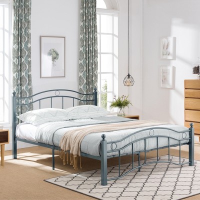 JUJABU Queen Size Metal Bed with Wavy Headboard & Footboard