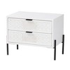 Baxton Studio Merryn Wood and Metal 2 Drawer Storage Cabinet: Mid-Century Design, Carved Detailing - 2 of 4