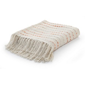 50" X 60" Cream Kantha Cotton Striped Throw Blanket with Embroidery - 1 of 4