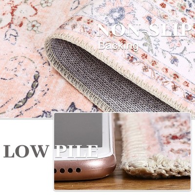 Pink Floral 5' x 7' Washable Synthetic Area Rug