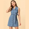 INSPIRE CHIC Women's Sleeveless Notched Lapel Waist Belted Denim Dress - 2 of 4