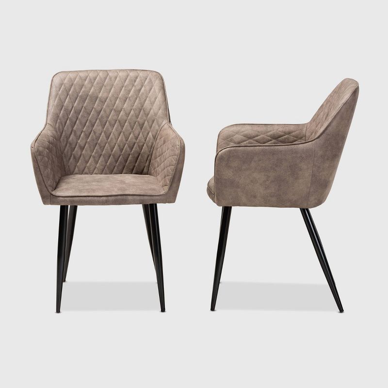 Set of 2 Belen Imitation Leather Upholstered Metal Dining Chairs Gray/Brown - Baxton Studio: Mid-Century Modern, Foam Padding, Black Legs, 4 of 10