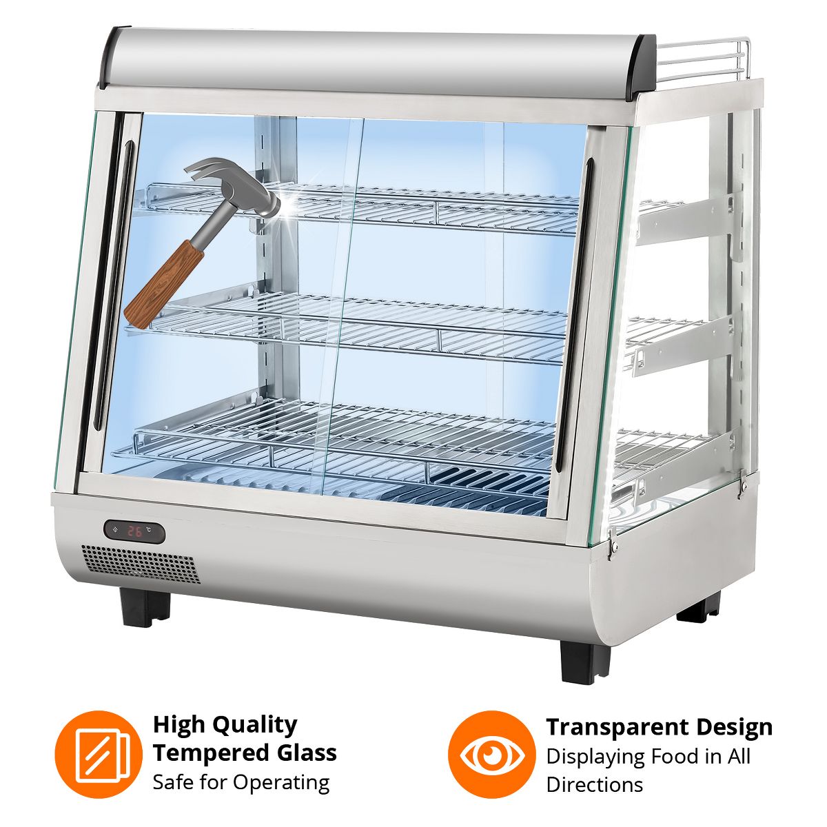 3.4 Cu. ft. Capacity, Countertop Display Warmer with LED Lighting, Adjustable Temperature Control – Perfect for Food Display - thumbnail 3