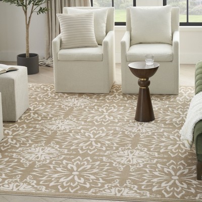 Taupe Floral Synthetic Rectangular 8' x 10' Area Rug