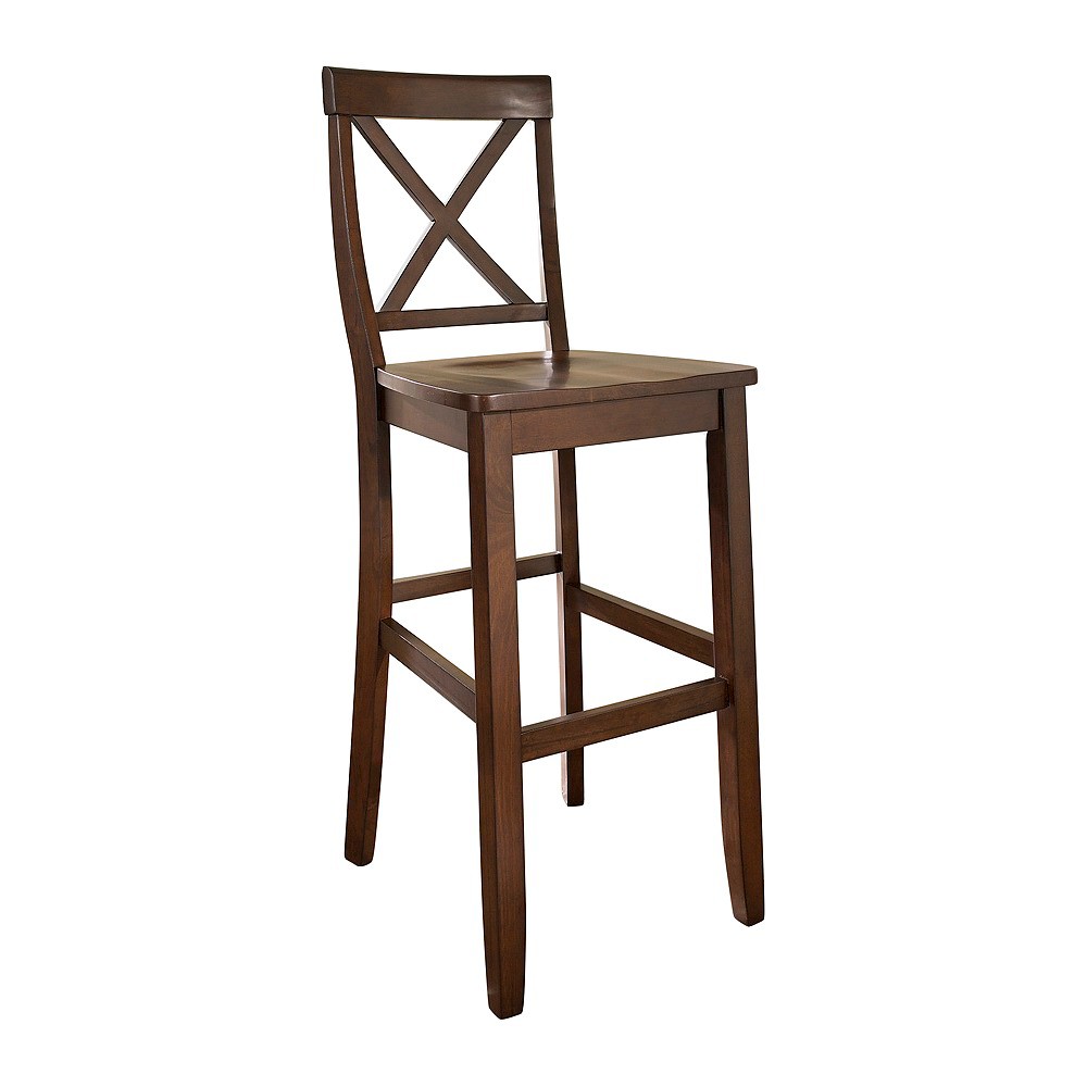 Photos - Chair Crosley Set of 2 30" X-Back Barstools Mahogany: Traditional Farmhouse Design, Rubberwood Frame, Footrest 