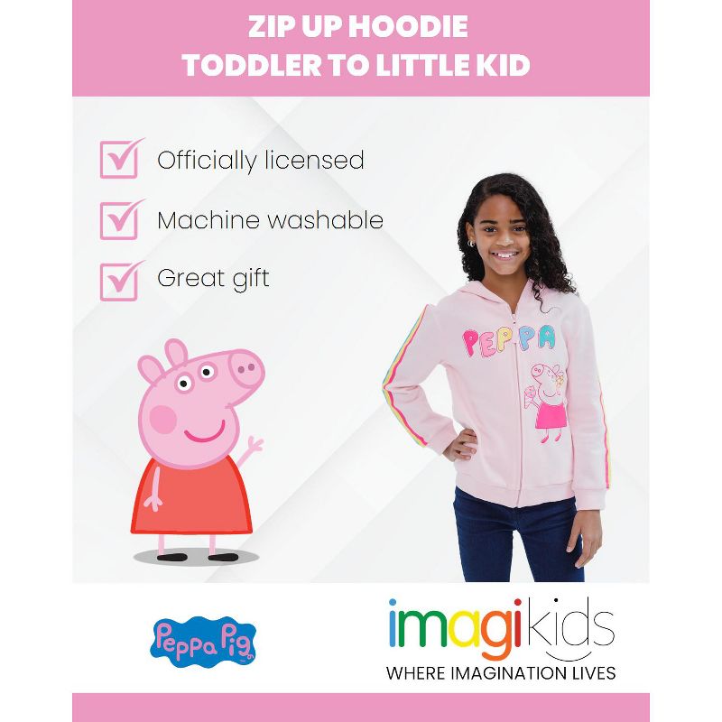 Peppa Pig Girls Fleece Zip Up Hoodie Toddler to Little Kid, 2 of 7