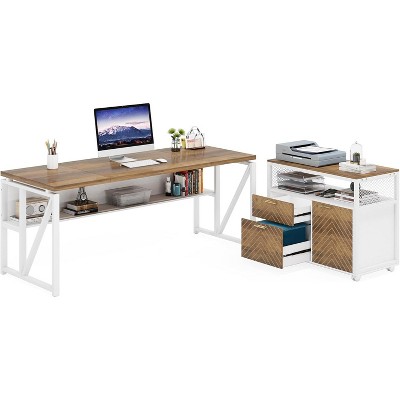 L-shaped desk with drawers and storage components