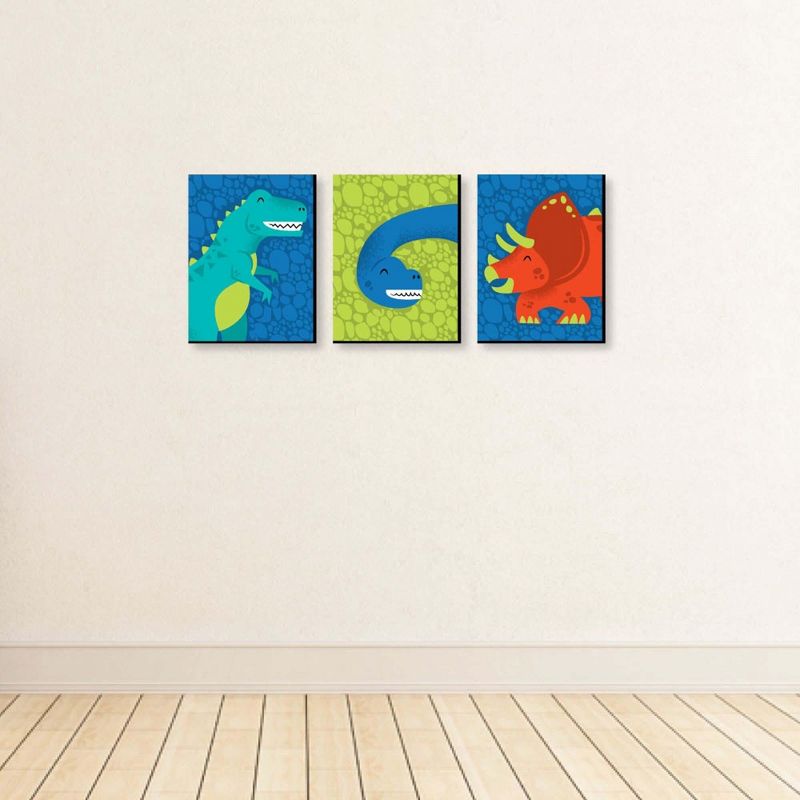Big Dot of Happiness Roar Dinosaur - Dino Mite T-Rex Nursery Wall Art and Kids Room Decorations - Gift Ideas - 7.5 x 10 inches - Set of 3 Prints, 3 of 8