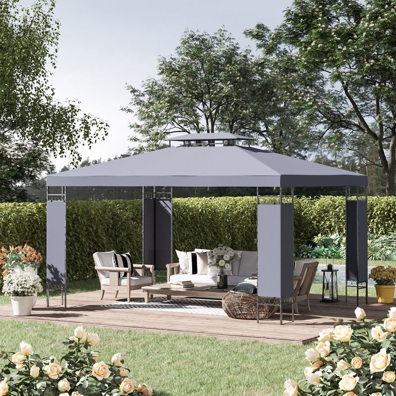 Outsunny 13' x 10' Patio Gazebo Outdoor Canopy Shelter with Double Vented Roof, Steel Frame for Lawn Backyard and Deck, 3 of 7