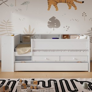 PAGED Twin Size Daybed Modern Wooden Bed Frame with Shelves and 2 Drawers for Bedroom and Living Room - 1 of 4