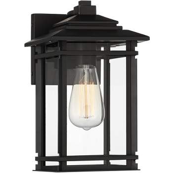 John Timberland North House Mission Outdoor Wall Light Fixture Matte Black Metal 12" Clear Glass Panels for Post Exterior Barn Deck House Porch Yard